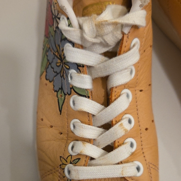 Adidas Stan Smith Peach/ Light Orange Floral Sneakers Leather Low Top Sz 6.5 - Picture 10 of 11